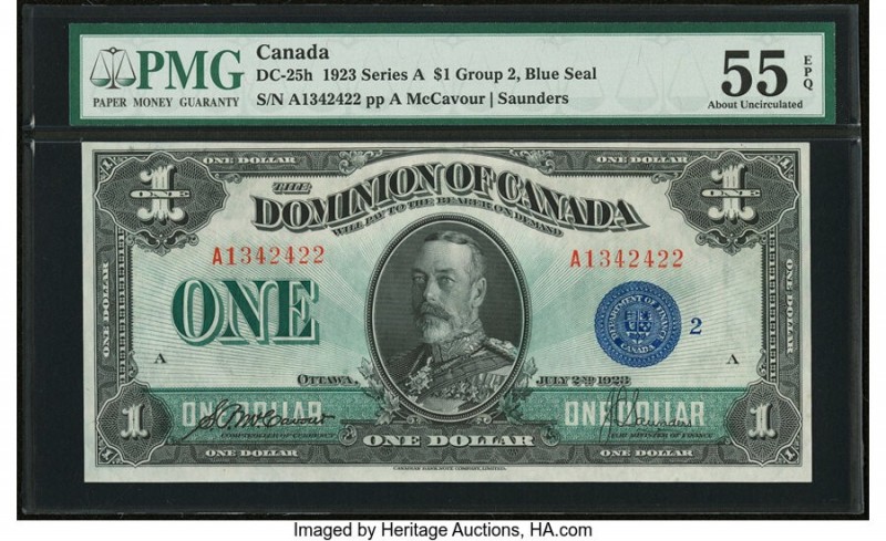 Canada Dominion of Canada $1 2.7.1923 Pick 33h DC-25h PMG About Uncirculated 55 ...