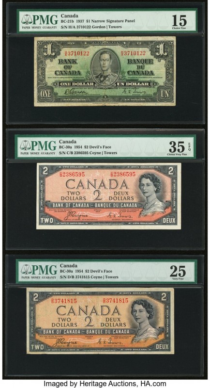 Canada Bank of Canada $1; $2; $10 (1937-1954) BC-21b; BC-30a(2); BC-30b(3); BC-3...