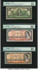 Canada Bank of Canada $1; $2; $10 (1937-1954) BC-21b; BC-30a(2); BC-30b(3); BC-32b PMG Choice Fine 15 (2); Very Fine 20; Very Fine 25 (3); Choice Very...