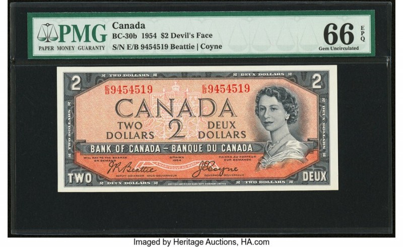 Canada Bank of Canada $2 1954 Pick 67b BC-30b "Devil's Face" PMG Gem Uncirculate...