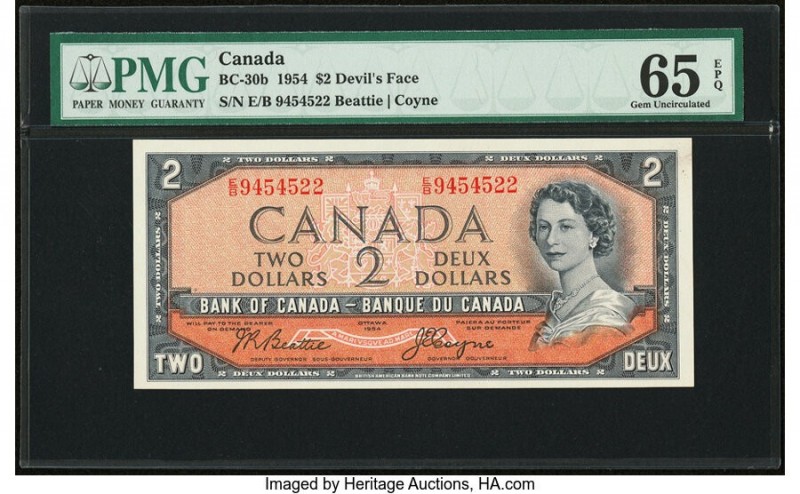 Canada Bank of Canada $2 1954 Pick 67b BC-30b "Devil's Face" PMG Gem Uncirculate...