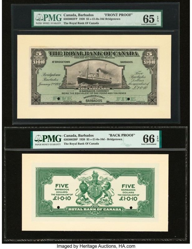 Canada Bridgetown, Barbados- Royal Bank of Canada $5 (£1.0.10) 2.1.1920 Pick Bar...