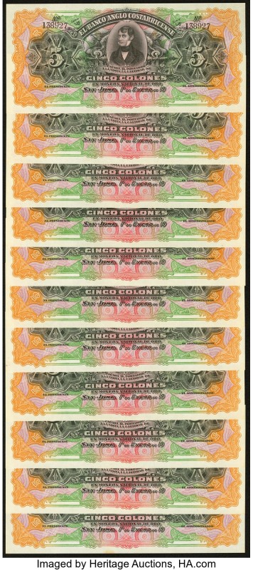 Costa Rica Banco Anglo-Costarricense 5 Colones ND (1903-17) Pick S122r Group of ...