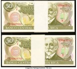 Costa Rica Banco Central de Costa Rica 50; 100 Colones 7.7.1993; 28.9.1993 Pick 257a (200 Consecutive Notes); 261a (200 Consecutive Notes) Crisp Uncir...