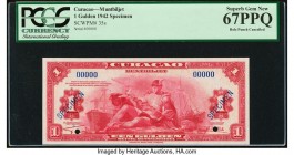 Curacao Muntbiljetten 1 Gulden 1942 Pick 35s Specimen PCGS Superb Gem New 67PPQ. Cancelled with 2 punch holes. 

HID09801242017

© 2020 Heritage Aucti...