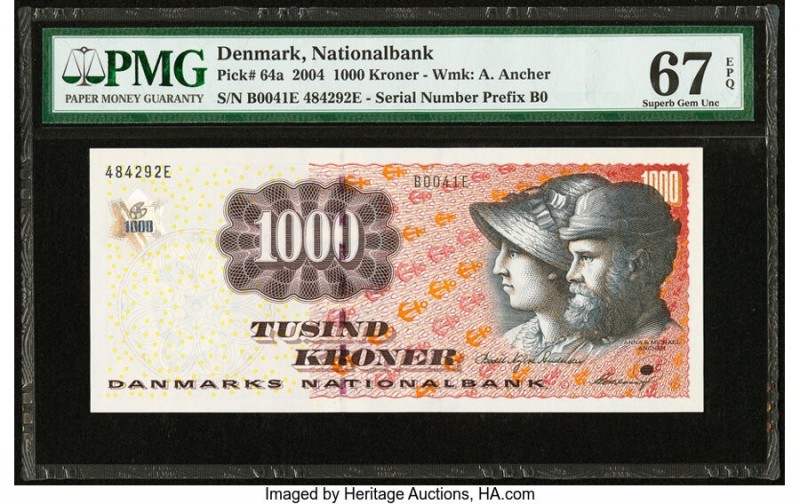 Denmark National Bank 1000 Kroner 2004 Pick 64a PMG Superb Gem Unc 67 EPQ. 

HID...