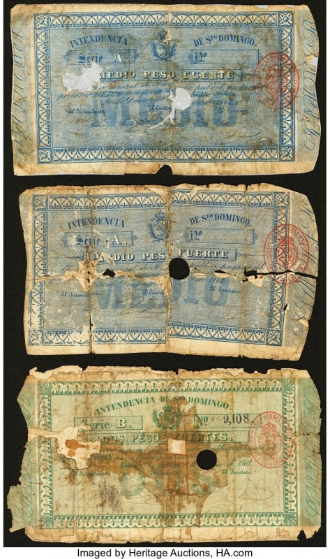 Dominican Republic Intendencia de Santo Domingo 1/2 Peso Fuerte 1862 Pick 47 Two...