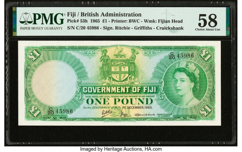 Fiji Government of Fiji 1 Pound 1.12.1965 Pick 53h PMG Choice About Unc 58. 

HI...