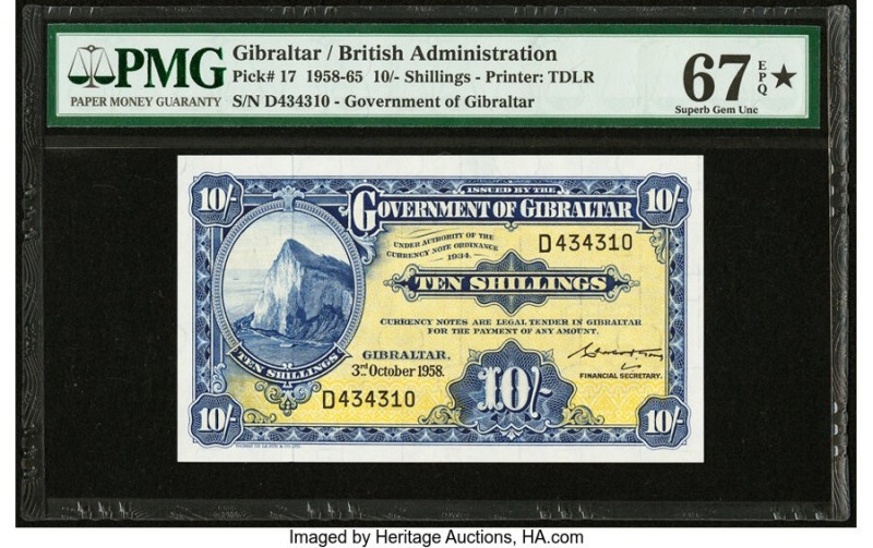 Gibraltar Government of Gibraltar 10 Shillings 3.10.1958 Pick 17 PMG Superb Gem ...