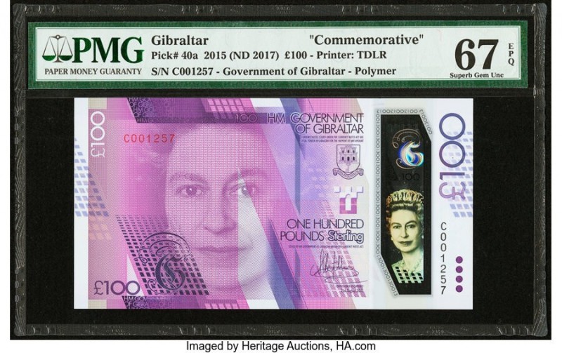 Gibraltar Government of Gibraltar 100 Pounds 2015 (ND 2017) Pick 40a Commemorati...