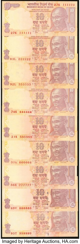 India Solid Serial Group of 9 Examples Choice Uncirculated- Uncirculated. All ex...