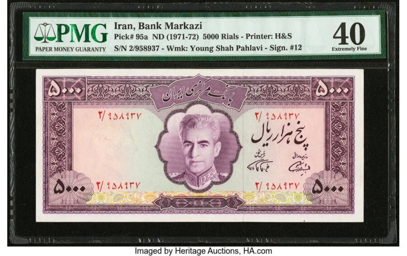 Iran Bank Markazi 5000 Rials ND (1971-72) Pick 95a PMG Extremely Fine 40. 

HID0...