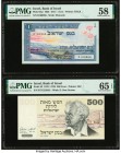 Israel Bank of Israel 1 Lira 1955 / 5715 Pick 25a PMG Choice About Unc 58. Israel Bank of Israel 500 Lirot 1975 / 5735 Pick 42 PMG Gem Uncirculated 65...