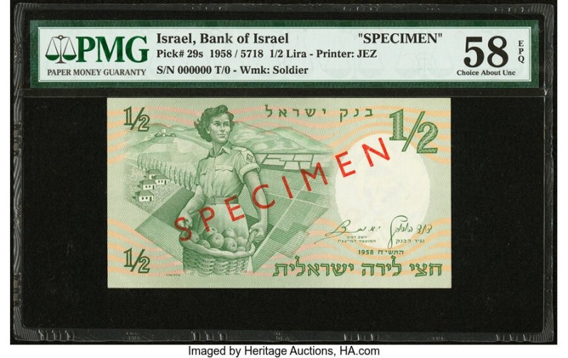 Israel Bank of Israel 1/2 Lira 1958 / 5718 Pick 29s Specimen PMG Choice About Un...