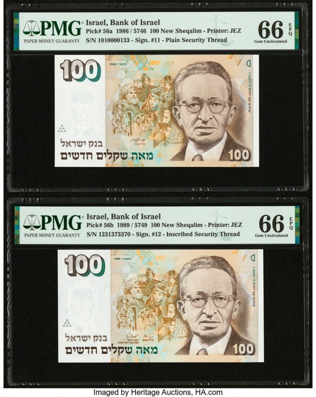 Israel Bank of Israel 100 New Sheqalim 1986 / 5746; 1989/5749 Pick 56a; 56b Two ...