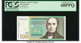 Low Serial Lithuania Bank of Lithuania 100 Litu 2000 Pick 62 PCGS Superb Gem New 68PPQ. 

HID09801242017

© 2020 Heritage Auctions | All Rights Reserv...