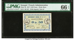 Senegal Gouvernment General de l'Afrique Occidentale Francaise 0.50 Franc 11.2.1917 Pick 1b PMG Gem Uncirculated 66 EPQ. This is the highest graded ex...