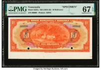 Venezuela Banco Mercantil y Agrícola 10 Bolívares ND (1934-35) Pick S231s Specimen PMG Superb Gem Unc 67 EPQ. Cancelled with 2 punch holes.

HID098012...