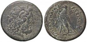 GRECHE - RE TOLEMAICI - Tolomeo III, Euergete (246-221 a.C.) - AE 42 - Testa diademata di Zeus a d. /R Aquila su fulmine a s.; davanti, cornucopia Sea...