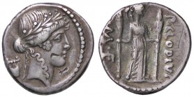 ROMANE REPUBBLICANE - CLAUDIA - P. Clodius M. f. Turrinus (42 a C.) - Denario - Testa di Apollo a d.; dietro, una lira /R Diana Lucifera con due torce...