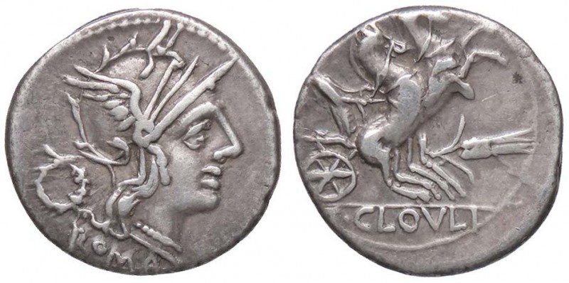 ROMANE REPUBBLICANE - CLOULIA - T. Cloulius (128 a.C.) - Denario - Testa di Roma...