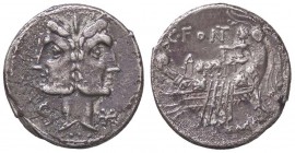 ROMANE REPUBBLICANE - FONTEIA - C. Fonteius (114-113 a.C.) - Denario - Testa di Fontus, figlio di Giano /R Galea navigante verso d. B. 1; Cr. 290/1 (A...