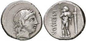 ROMANE REPUBBLICANE - MARCIA - L. Marcius Censorinus (82 a.C.) - Denario - Testa di Apollo a d. /R Il satiro Marsia stante a s. con un otre sulla spal...