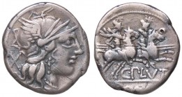 ROMANE REPUBBLICANE - PLUTIA - C. Plutius (121 a.C.) - Denario - Testa di Roma a d. /R I Dioscuri a cavallo verso d. B. 1; Cr. 278/1 (AG g. 3,82) Cont...