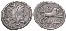 ROMANE REPUBBLICANE - THORIA - L. Thorius Balbus (105 a.C.) - Denario - Testa di Giunone Lanuvia a d. /R Toro scalpitante a d. B. 1; Cr. 316/1 (AG g. ...