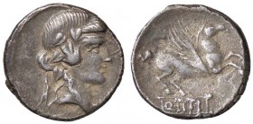 ROMANE REPUBBLICANE - TITIA - Q. Titius (90 a.C.) - Denario - Testa di Bacco a d. /R Pegaso in volo a d. B. 2; Cr. 341/2 (AG g. 4,05)
BB