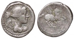 ROMANE REPUBBLICANE - TITIA - Q. Titius (90 a.C.) - Quinario - Busto della Vittoria a d. /R Pegaso in volo a d. B. 3; Cr. 341/3 (AG g. 1,86)
BB