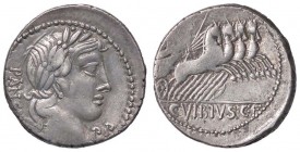 ROMANE REPUBBLICANE - VIBIA - C. Vibius C. F. Pansa (90 a.C.) - Denario - Testa grande di Apollo a d. /R Pallade su quadriga verso d. con scettro e un...