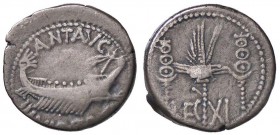 ROMANE IMPERIALI - Marc'Antonio († 30 a.C.) - Denario - Galera pretoriana /R LEG XI - Aquila legionaria tra due insegne militari B. 118; Cr. 544/25 (A...