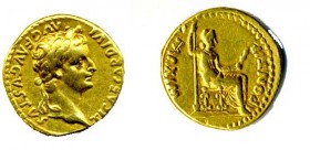 ROMANE IMPERIALI - Tiberio (14-37) - Aureo - Testa laureata a d. /R Livia seduta a d. con fiore e scettro C. 15 (40 Fr.) (AU g. 7,59)
bel BB
