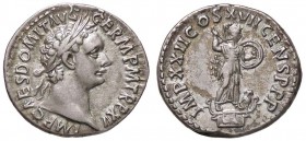 ROMANE IMPERIALI - Domiziano (81-96) - Denario - Busto laureato a d. /R Minerva stante a s. su vascello con lancia e scudo C. 289; RIC 187 (AG g. 3,47...