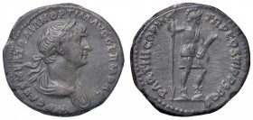 ROMANE IMPERIALI - Traiano (98-117) - Denario - Busto laureato e drappeggiato a d. /R Marte andante a d. con lancia e trofeo C. 190 (AG g. 3,02) Patin...