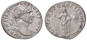 ROMANE IMPERIALI - Traiano (98-117) - Denario - Busto laureato a d. /R La Pace stante a s. con caduceo e cornucopia C. 81; RIC 121 (AG g. 3,03)
BB+
