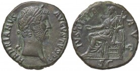 ROMANE IMPERIALI - Adriano (117-138) - Sesterzio - Testa a d. /R La Giustizia seduta a s. con patera e scettro (AE g. 19,98) Ritocchi diffusi
BB+