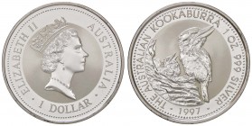 ESTERE - AUSTRALIA - Elisabetta II (1952) - Dollaro 1997 - Kookaburra Kr. 318 AG senza stemmino al R/
FS