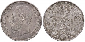 ESTERE - BELGIO - Leopoldo II (1865-1909) - 5 Franchi 1868 Kr. 24 AG
BB-SPL