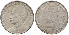 ESTERE - CUBA - Repubblica - 50 Centavos 1953 - Centenario di Jose Marti Kr. 28 AG
qFDC/FDC