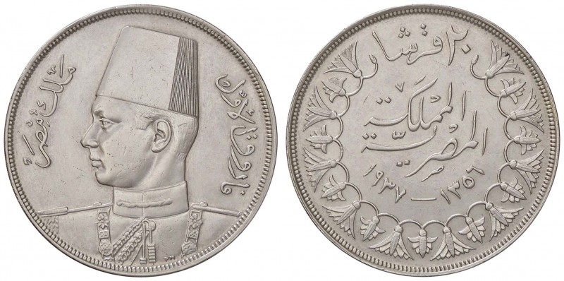 ESTERE - EGITTO - Farouk (1937-1952) - 20 Piastre 1937 Kr. 368 AG Lavata
BB/BB+