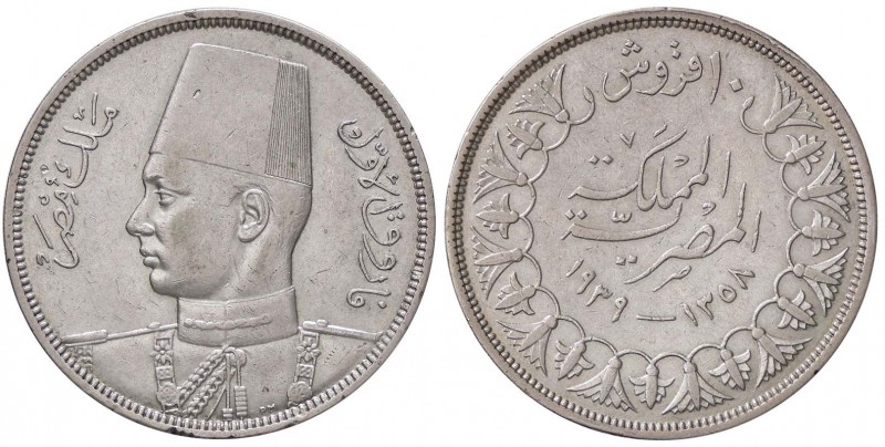 ESTERE - EGITTO - Farouk (1937-1952) - 10 Piastre 1358 (1939) Kr. 367 AG Colpett...