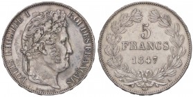 ESTERE - FRANCIA - Luigi Filippo I (1830-1848) - 5 Franchi 1847 A Kr. 749.1 AG
SPL