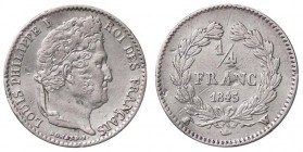 ESTERE - FRANCIA - Luigi Filippo I (1830-1848) - Quarto di franco 1845 A Kr. 740.1 AG Tondello ondulato
qBB