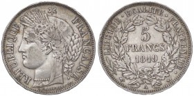 ESTERE - FRANCIA - Seconda Repubblica (1848-1852) - 5 Franchi 1850 A Kr. 761.1 AG
BB+