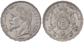 ESTERE - FRANCIA - Napoleone III (1852-1870) - 5 Franchi 1867 BB - Testa laureata Kr. 799.2 AG
SPL+