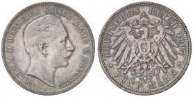 ESTERE - GERMANIA - PRUSSIA - Guglielmo II (1888-1918) - 5 Marchi 1907 A Kr. 523 AG Patinata
BB+