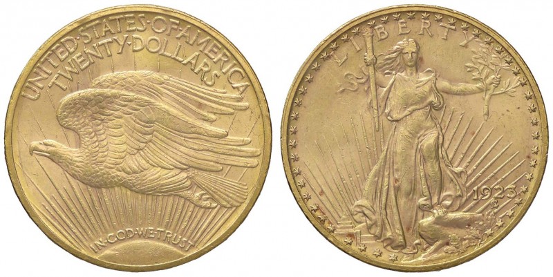 ESTERE - U.S.A. - 20 Dollari 1923 Kr. 131 (AU g. 33,49) Colpetto
SPL
