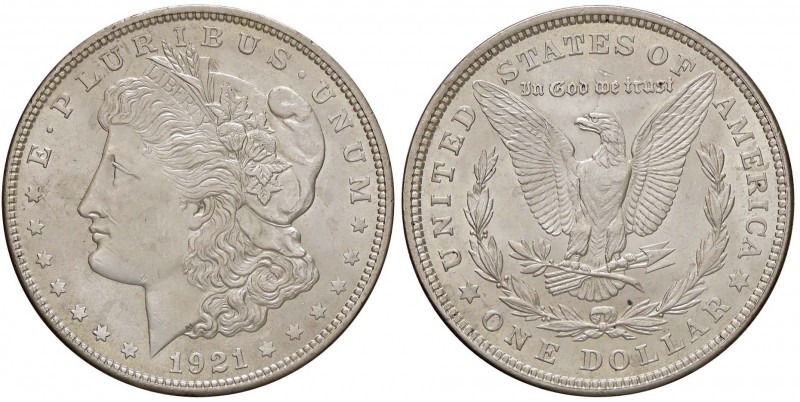 ESTERE - U.S.A. - Dollaro 1921 - Morgan Kr. 110 AG Segnetti al D/
qFDC/FDC